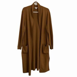 J. Jill Cardigan‎ XL Petite Brown Cotton Wool Longline Duster Pockets Open XLP